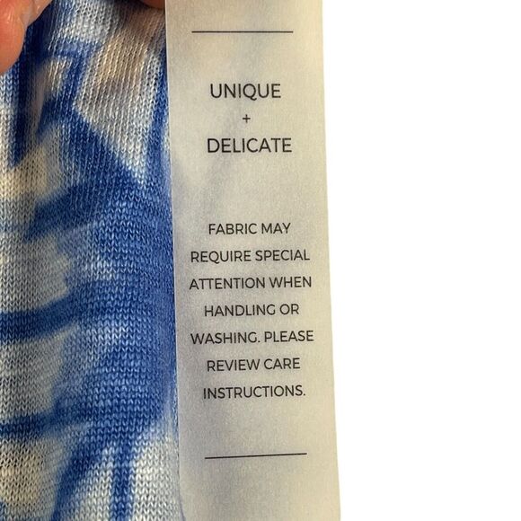 Chico's Top Womens 2 (14/16) L Amparo Blue Linen Flutter Sleeve Geometric NEW - Picture 9 of 11